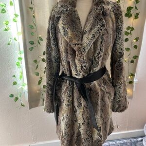Nine West Faux Fur Coat Belted Plush Teddy jacket Size M